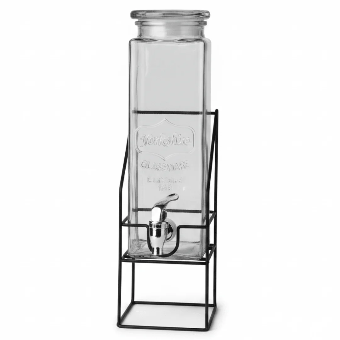 Glass Beverage Dispenser with Metal Stand – 2.2L