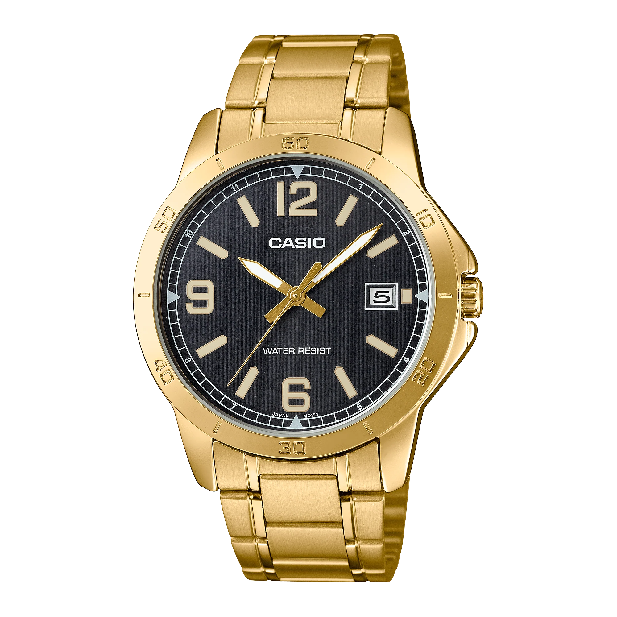 Casio Men's Enticer Black Dial Gold-Tone Stainless Steel Watch - MTP-V004G-1BUDF