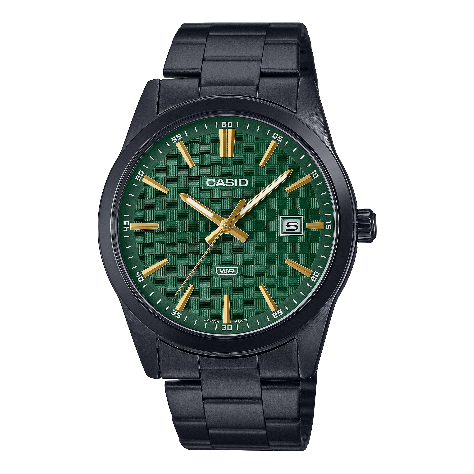 Casio Men's MTP-VD03B-3A Analog Watch with Green Dial and Black Stainless Steel Band