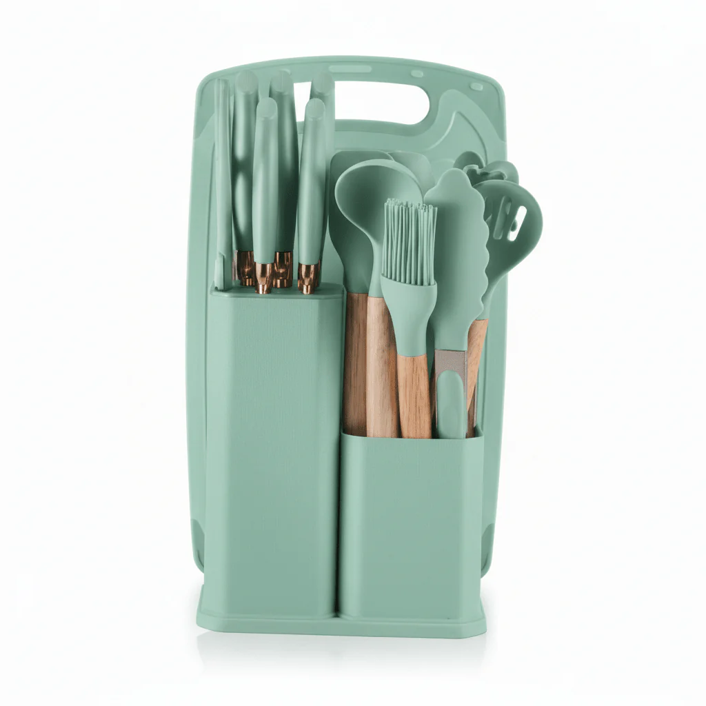 19-Piece Silicone Kitchen Utensil Set with Knife Block & Cutting Board — Assorted Colors - Image 3