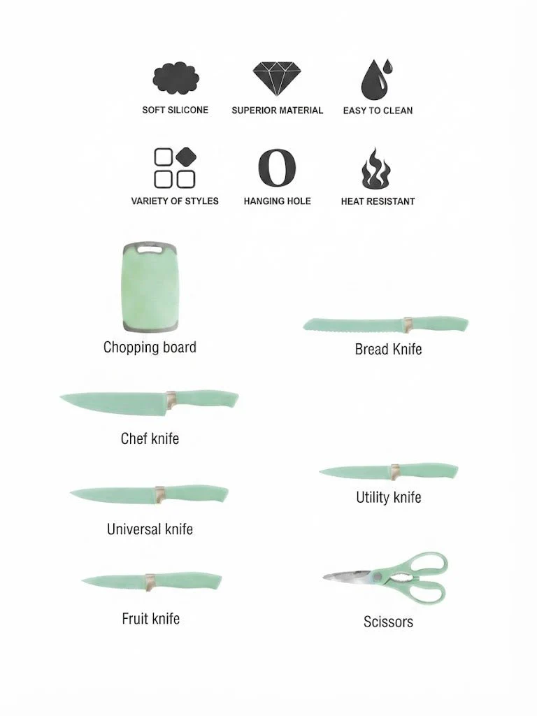 19-Piece Silicone Kitchenware Set – Knives, Utensils & Chopping Board (Assorted Colors) - Image 2