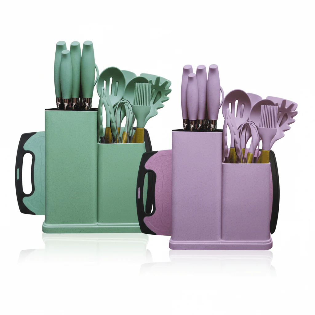 19-Piece Silicone Kitchenware Set – Knives, Utensils & Chopping Board (Assorted Colors) - Image 4