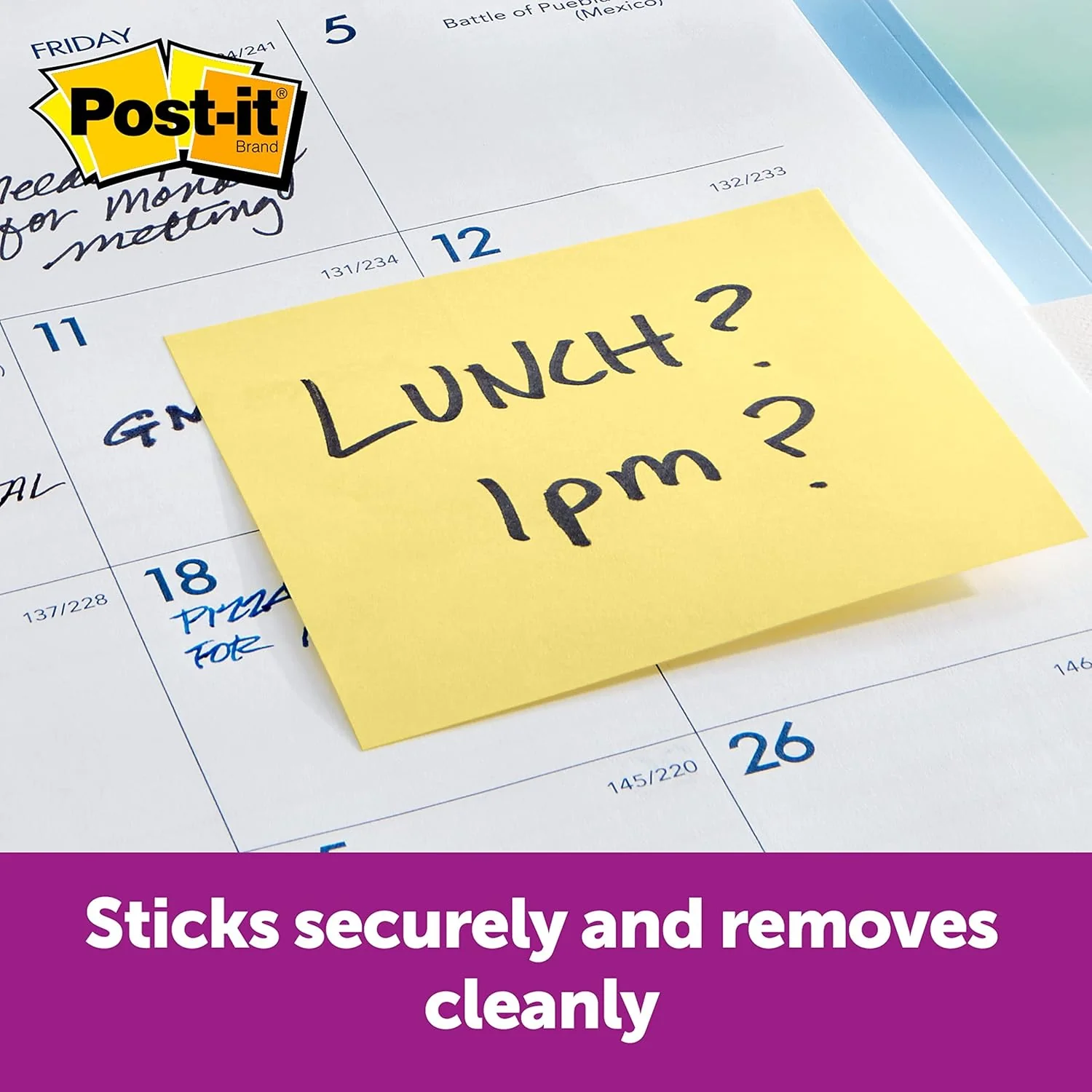 Post-it Notes Canary Yellow 654 3 x 3 in (76 x 76 mm), 100 sheets/pad | Yellow Color | Sticky Notes | For Note Taking, To Do Lists and Reminders | Clean Removal | No damage | Recyclable - Image 2