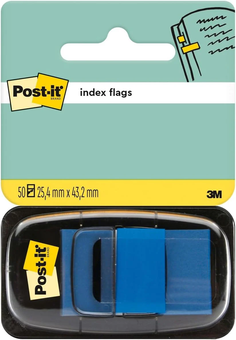 Post-it® Index Flags - Blue - Repositionable - 50 Flags Per Pack - 25mm