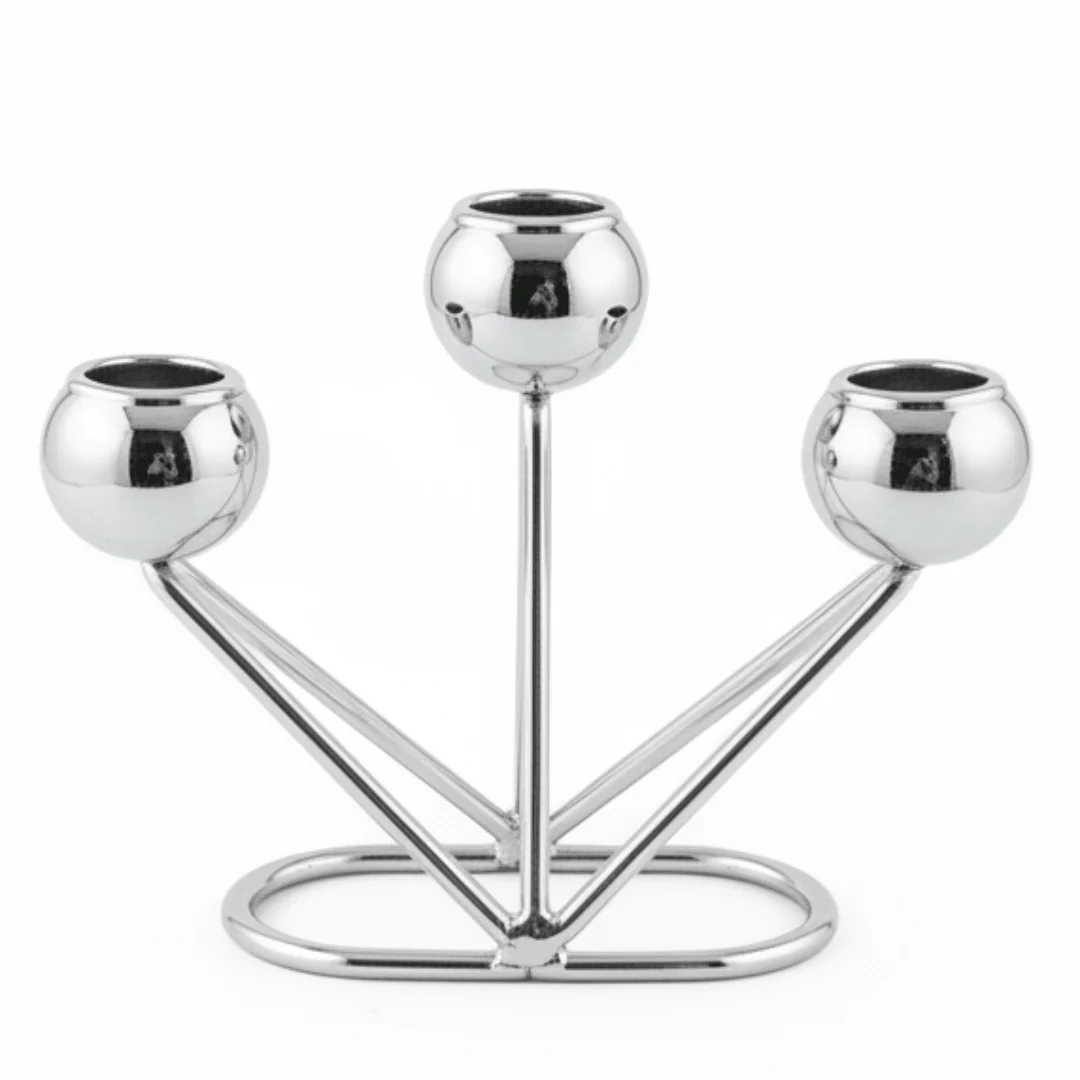 3-Way Silver Metal Candle Holder | Globe Cup Candelabra | 10×14cm