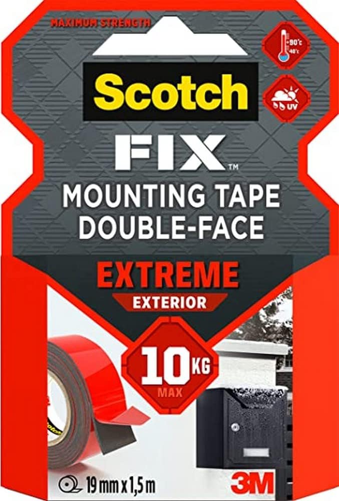 Scotch Mount Extreme Exterior Tape 19mm x 1.5m, 1 roll/pack | Holds up 1 kg. per 15cm | Gray color | Extremely Strong | Higher Adhesion | Multi-Surface | No Tools | Double Sided Adhesive Tape