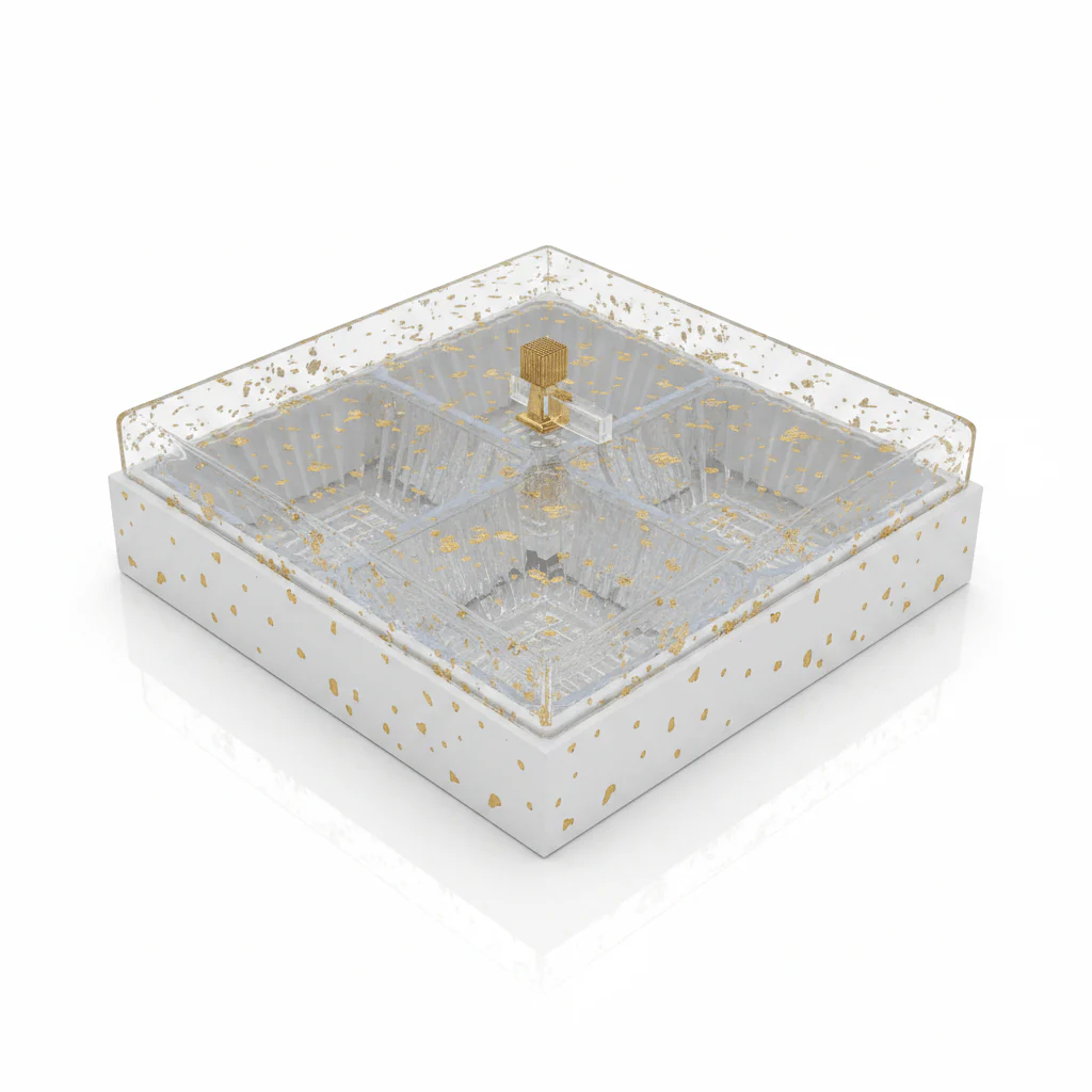 4-Piece Acrylic Crystal Candy Bowl Set with White Wooden Tray & Acrylic Lid — 24×24 cm - Image 3