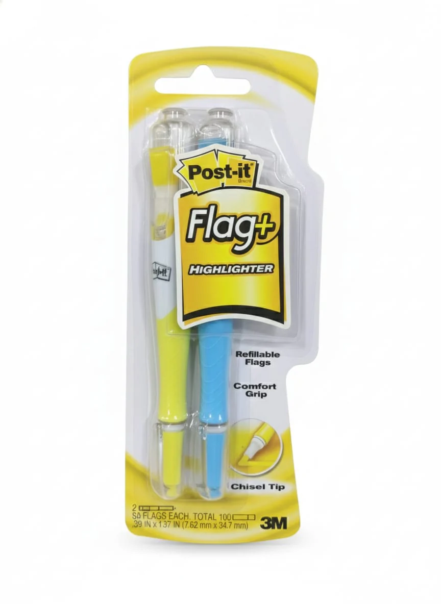 Post-it Flags + Highlighter, 2Pack, 50 Color Coordinated Flags/Highlighter, Yellow, Blue (689-HL3)
