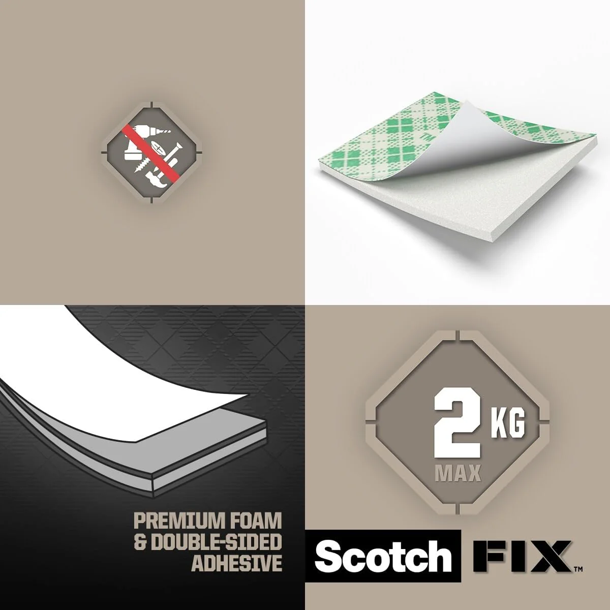 Scotch Mount Indoor Squares 25x25mm each, 16 Squares/Pack | White color | Holds up 150 gr. per square | Good Strength | Multiple Applications | Multi-Surface | No Tools | Double Sided Adhesive Tape - Image 3