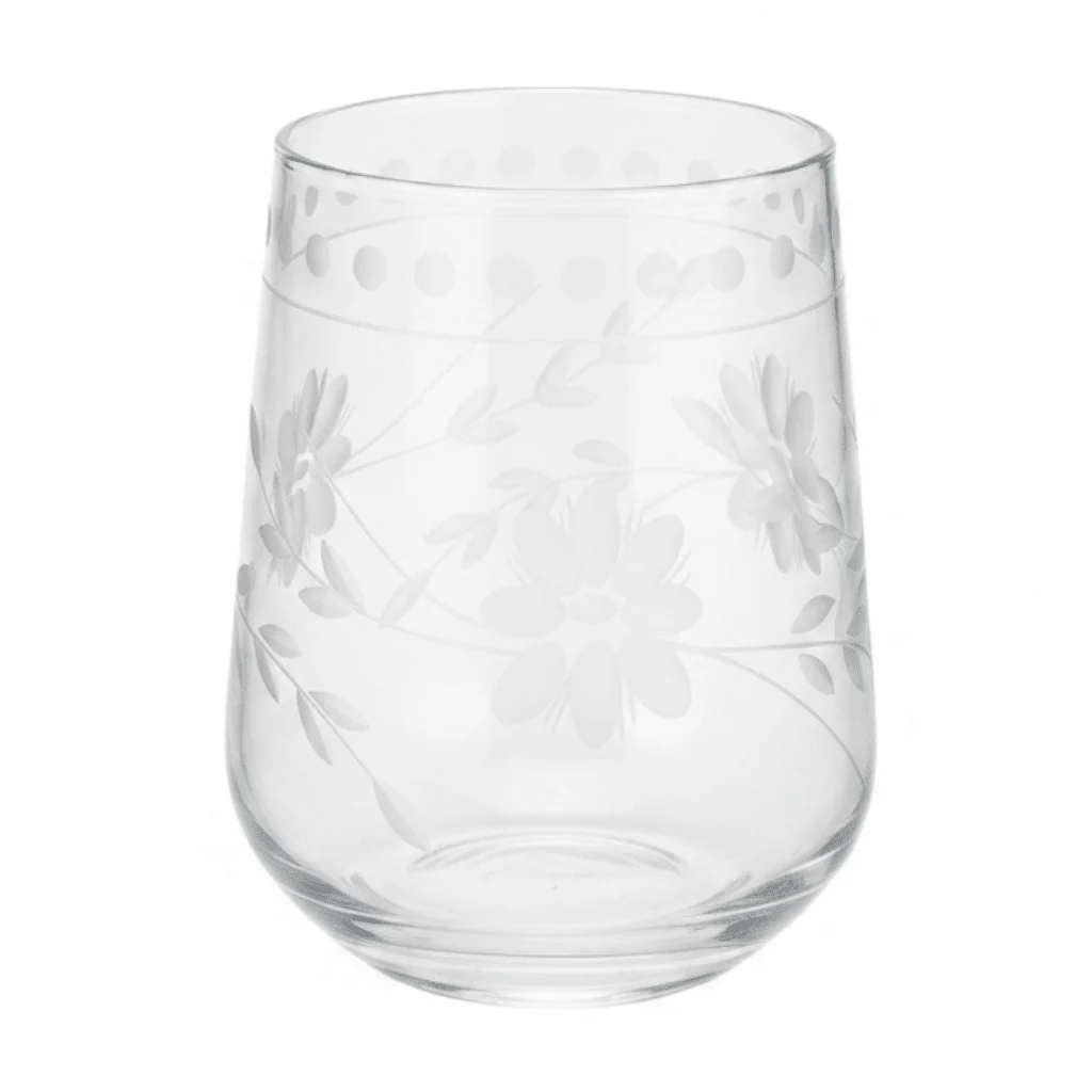 6PCS Clear Etched Floral Glass Tumbler Set – 10.5×8 cm