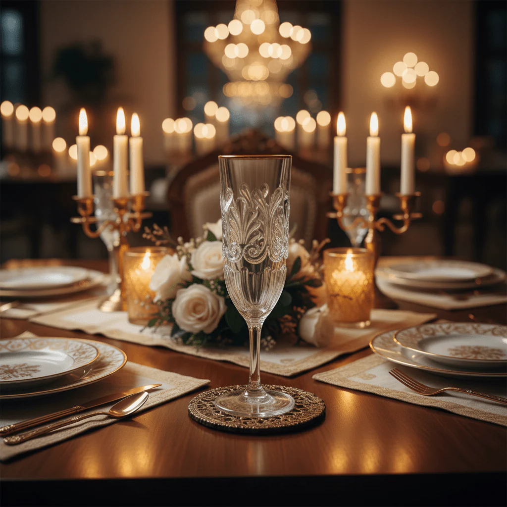 Acrylic Footed Stem Champagne Flute with Gold Rim | Baroque Embossed | 250ml - Image 2