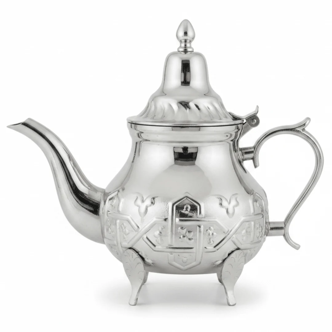 Afco Silver Stainless Steel Arabic Teapot with Decorative Legs | Ornate Engraved Design | 600ml |