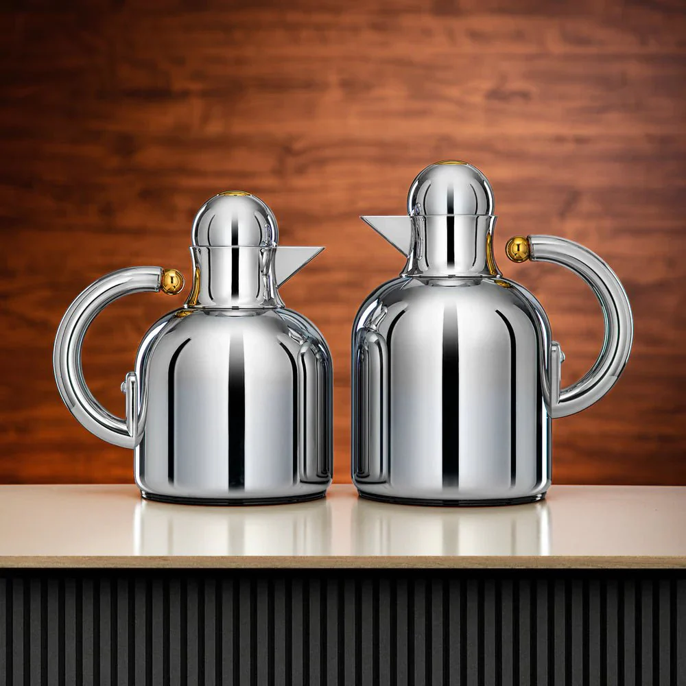 Almarjan Vacuum Flask Set 0.6L + 1L Silver with Golden Accents