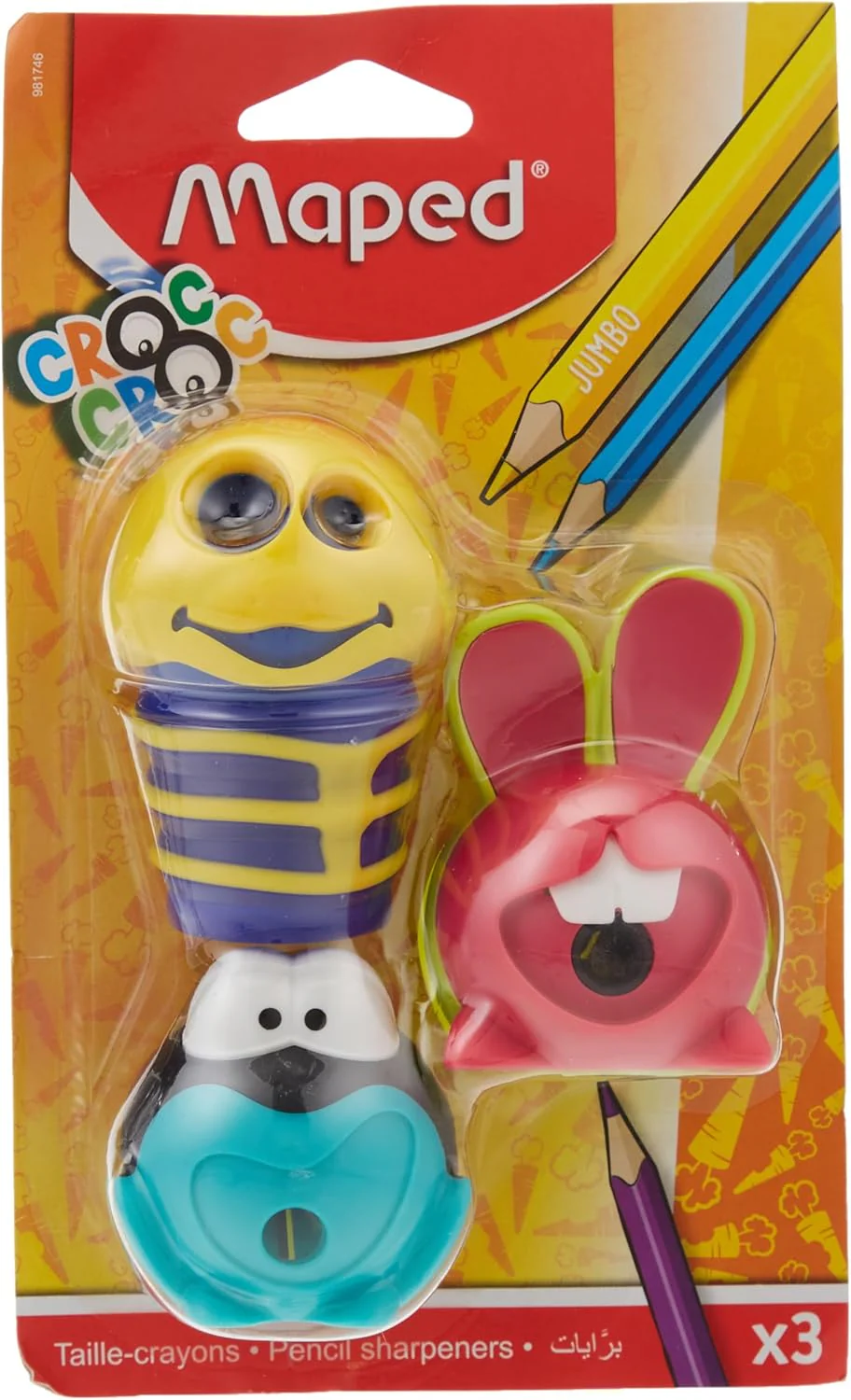 Maped Croc Croc Innovation Signal Sharpener – Pack of 3 | Assorted Colors