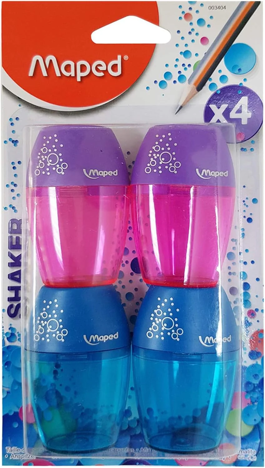 Maped Shaker Pencil Sharpener 1-Hole – 4 Pcs Assorted Colors