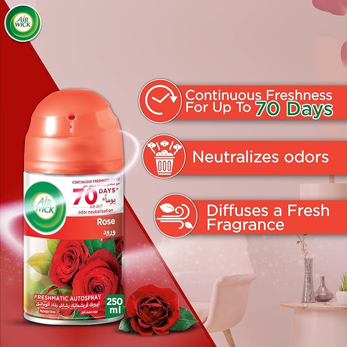Air Wick Freshmatic Autospray Refill, Rose Fragrance, Eliminates Bad Odour Smell, 250 ml (Pack of 2) - Image 2