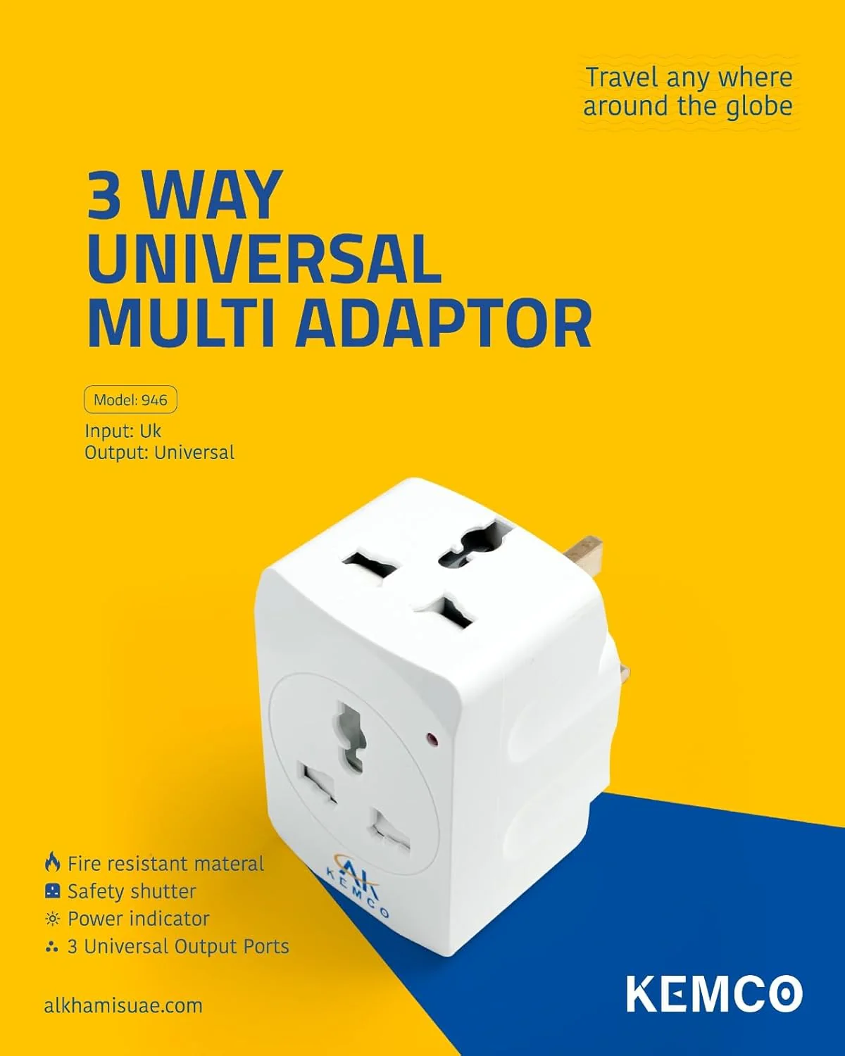 AK Kemco Wall Charger Multi Plug 3 Way Adapter-White - Image 3