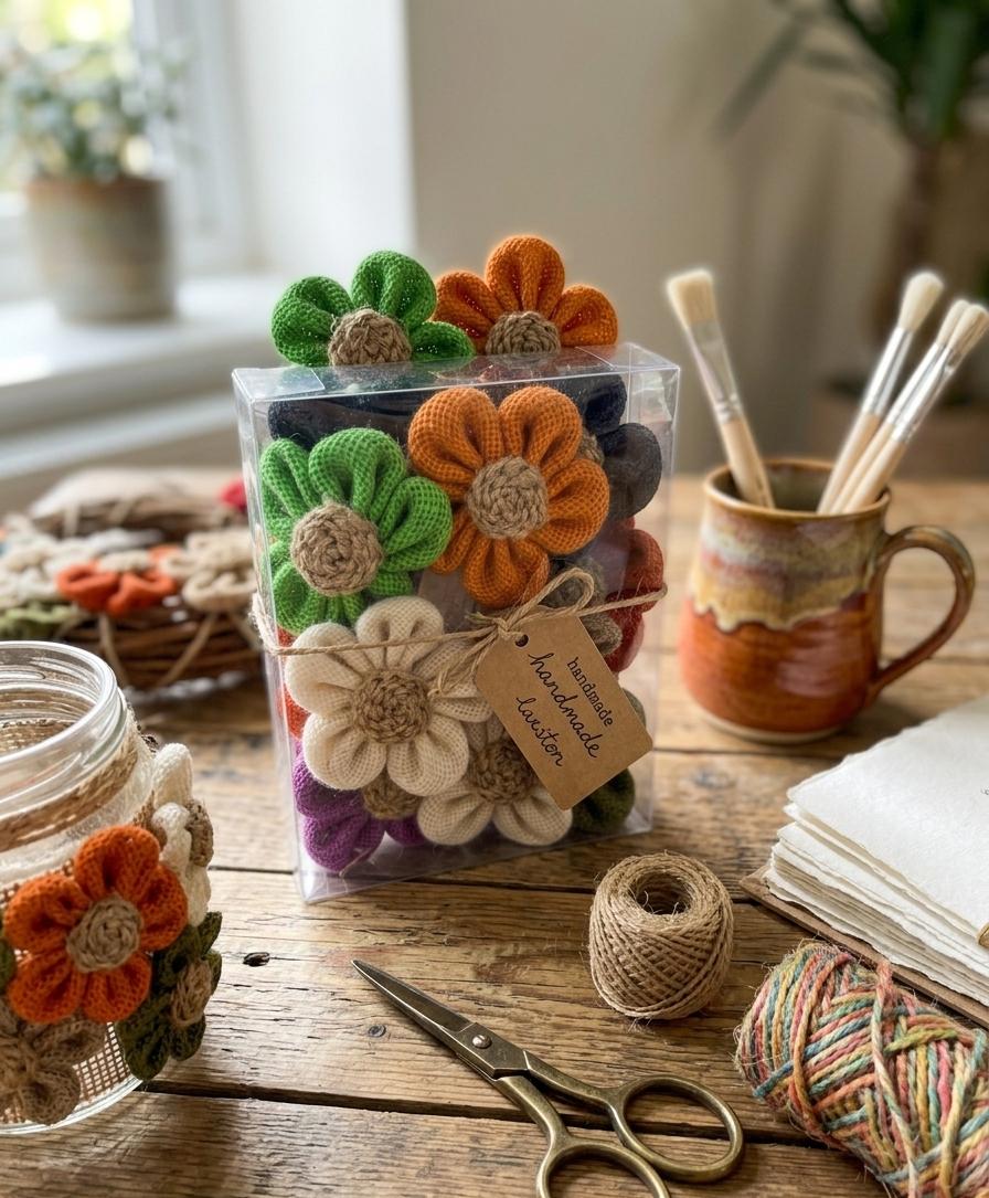 AKDC 12pcs Decorative Jute Folwers, Multicolor - Image 2