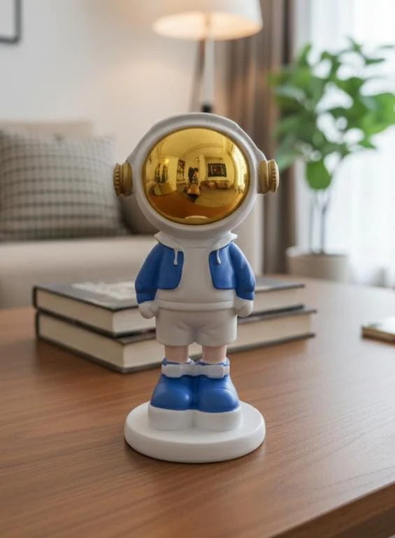 AKDC 16cm Ceramic Small Astronaut Standing Décor in White with Blue | Cute Space Explorer Figurine for Desk Display