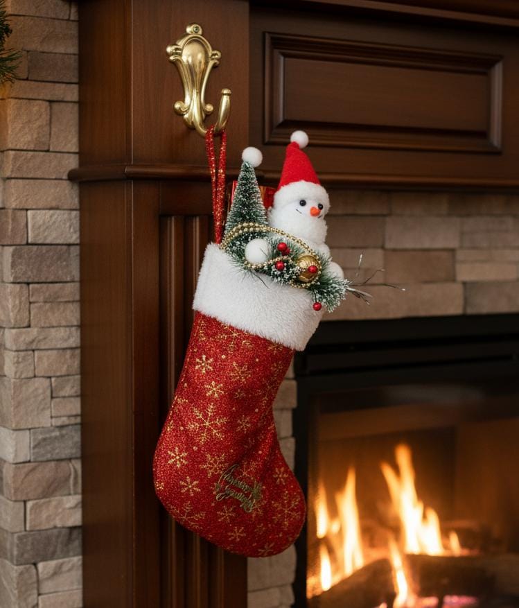 AKDC 18cm Hanging Sock with Snowman – Cute Festive Wall & Door Decoration for Christmas Home Décor