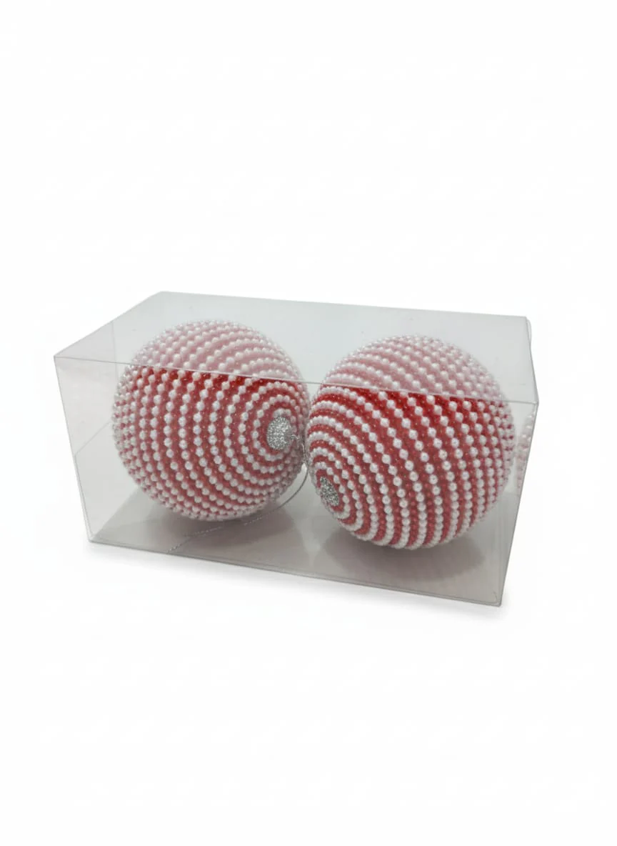AKDC 2-Piece 10 cm Red & White Pearl Christmas Hanging Ball Décor – Festive Ornament Set for Holiday Decoration - Image 2
