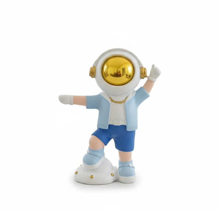 AKDC 21cm Ceramic Astronaut Figurine in White with Blue Accents | Modern Space-Themed Home & Office Décor - Image 2