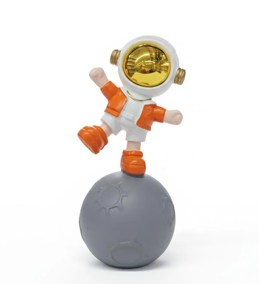 AKDC 24cm Ceramic Astronaut Balancing on Moon Décor in Orange and White | Unique Space Art Sculpture for Home - Image 2