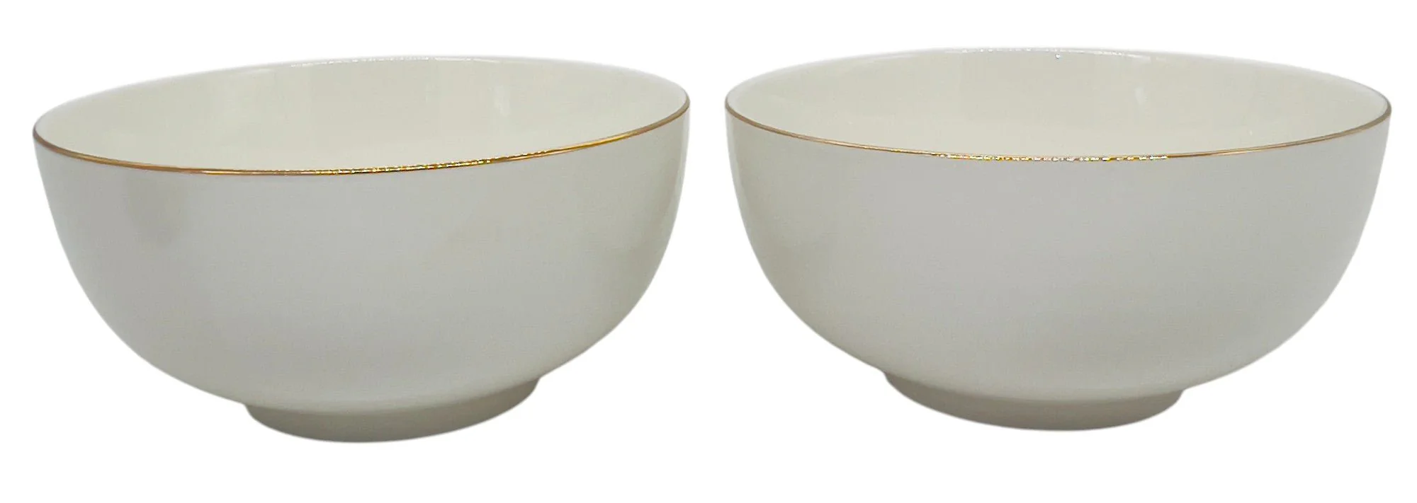AKDC 2pc Porcelain Soup Bowl 6", White and Gold Rim