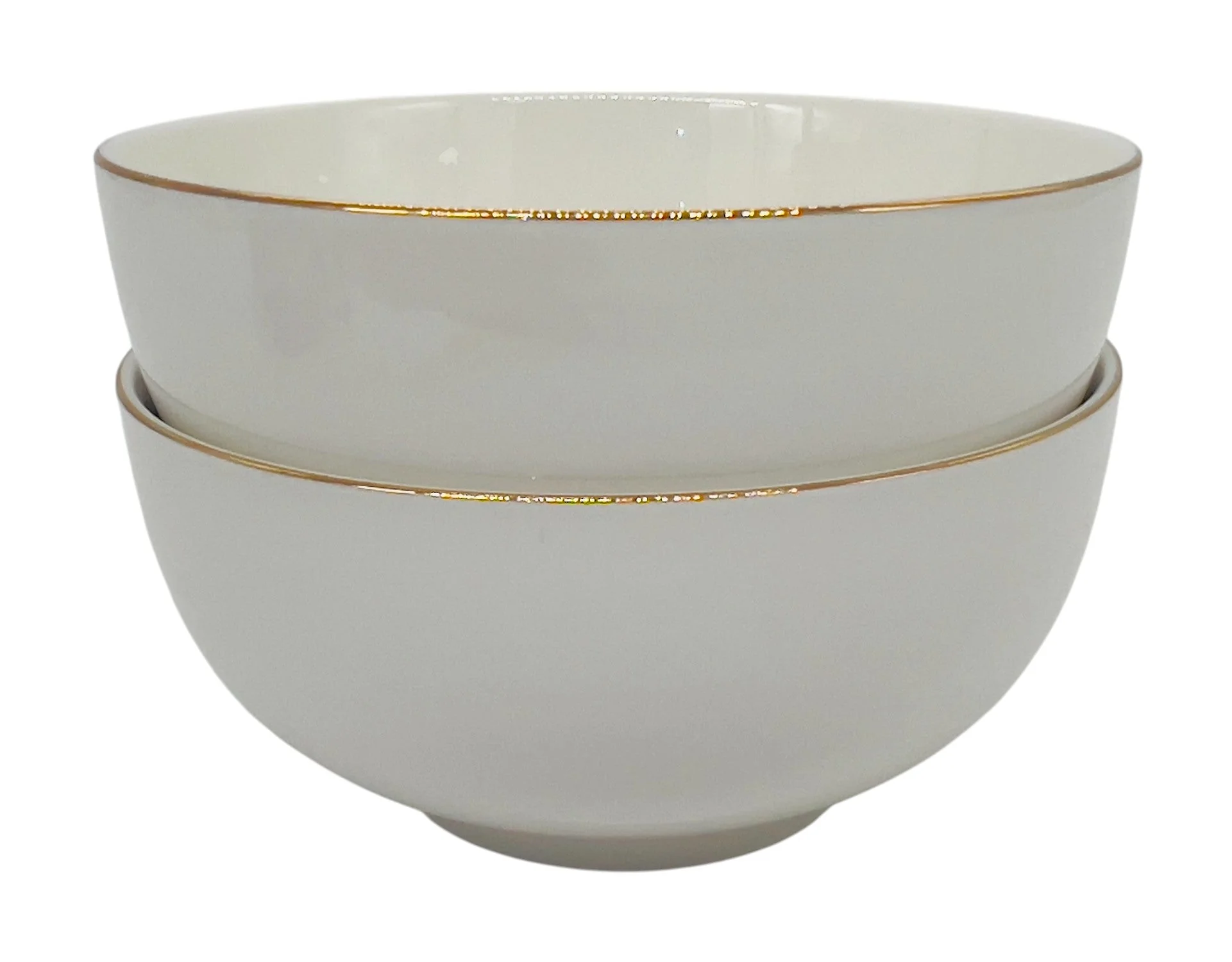 AKDC 2pc Porcelain Soup Bowl 6", White and Gold Rim - Image 2