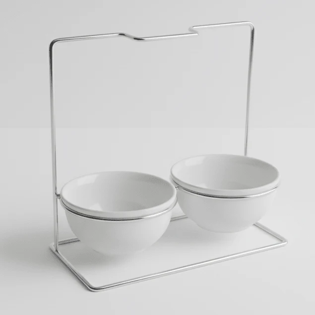 Elegant Duo Ceramic Cutlery Holder Set with Silver Stand | White & Silver | 25cm