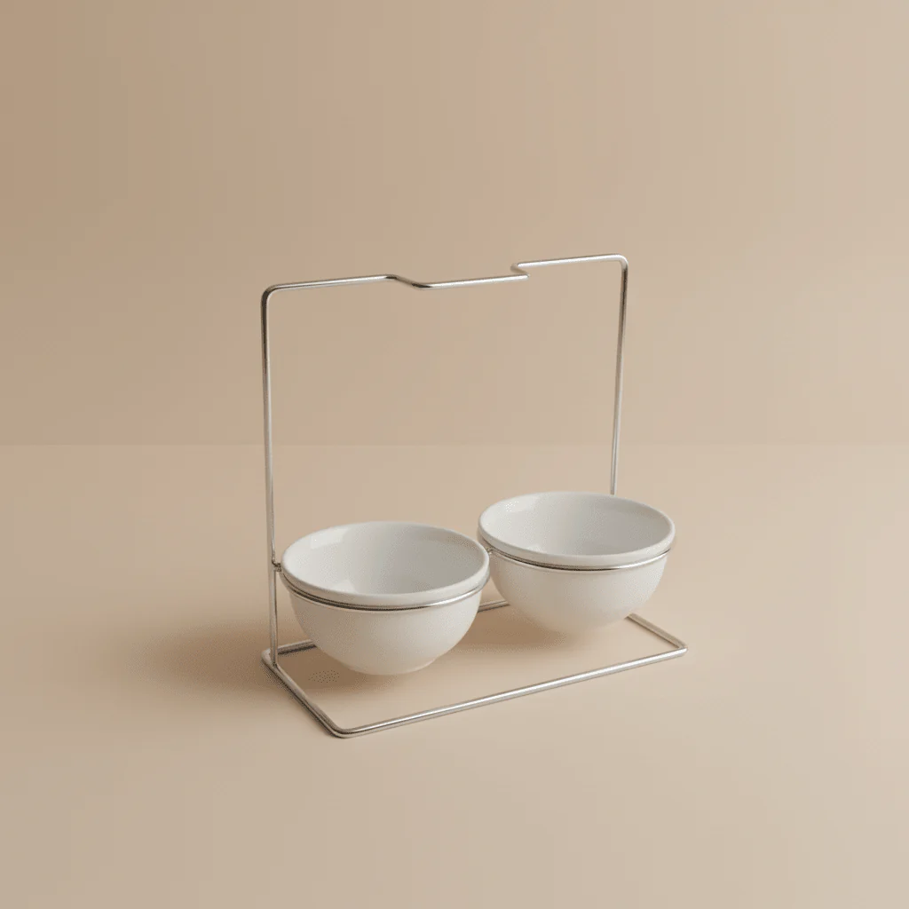 Elegant Duo Ceramic Cutlery Holder Set with Silver Stand | White & Silver | 25cm - Image 2