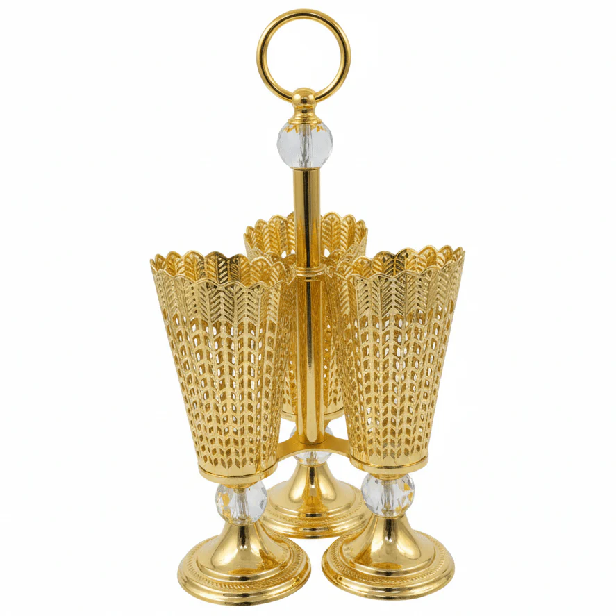 AKDC 3-Piece Gold Cutlery Organizer Stand Set – Luxury Utensil Holder for Dining Table 30 cm