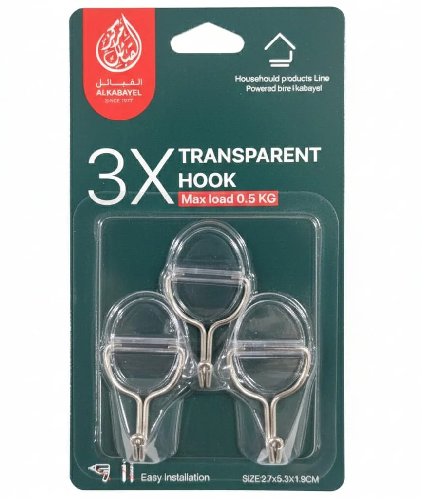 AKDC 3PCS Transparent Removable Adhesive Hooks 2.7×5.3×1.9cm – Strong Clear Plastic Wall Hooks