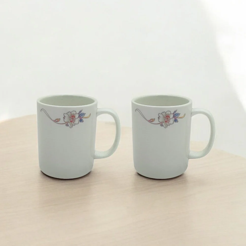 AKDC 400ML Mug Ceramic Flower White Tea Coffee Mug (Pack Of 2)