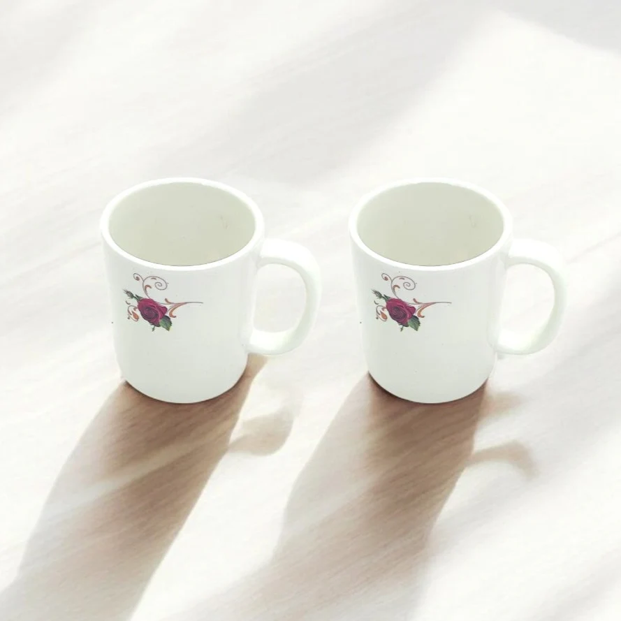 AKDC 400ML Mug Ceramic Rose Flower White Coffee Mug (Pack Of 2) - Image 2