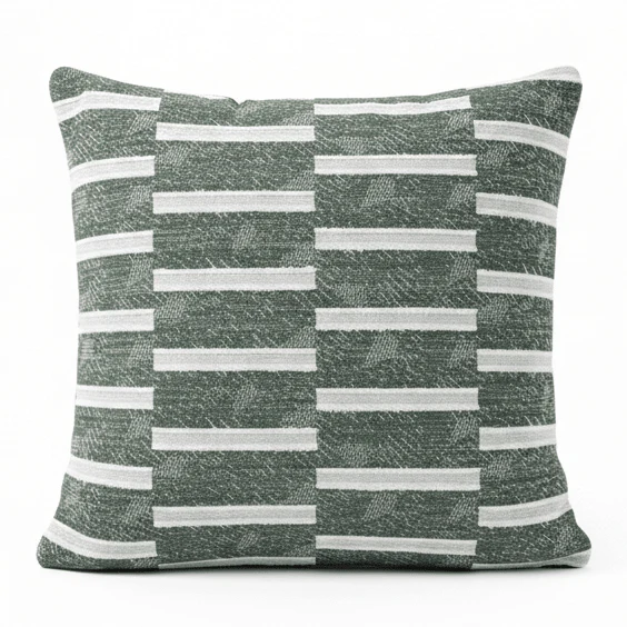 AKDC 42 cm Square Polyester Cushion – Green and White Striped Decorative Throw Pillow for Sofa Couch Bedroom and Home Decoration