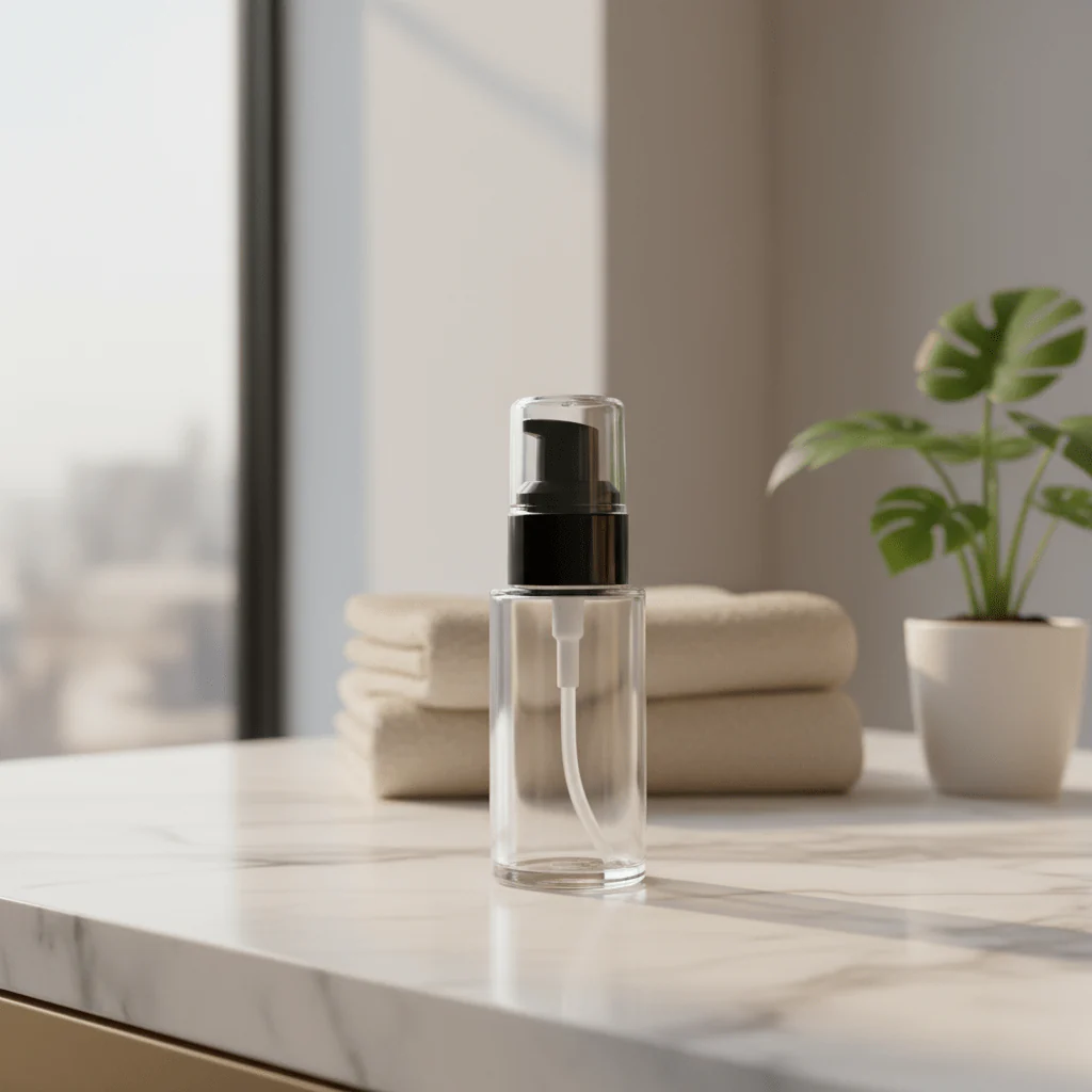 AKDC 40ml glass lotion bottle with black cap premium refillable cosmetic container skincare packaging - Image 2