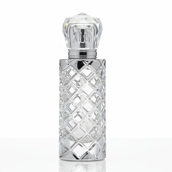 AKDC 50ml glass perfume bottle with silver finish premium refillable fragrance container modern luxury design