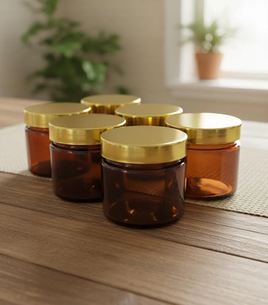 AKDC 6-Piece Plastic PET Jar Set – 200ml Each, Brown with Gold Lid, Ideal for Spices, Dry Fruits & Snacks