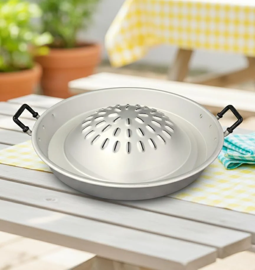 AKDC Aluminium Grill Pan 44 cm | Large Silver Color Barbecue Pan | Durable Non-Stick Grill for Outdoor Cooking, Camping & Parties