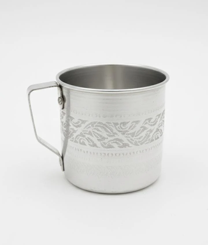 AKDC Aluminium Mug – Elegant Silver Design | 10 cm Classic Drinkware Piece - Image 2