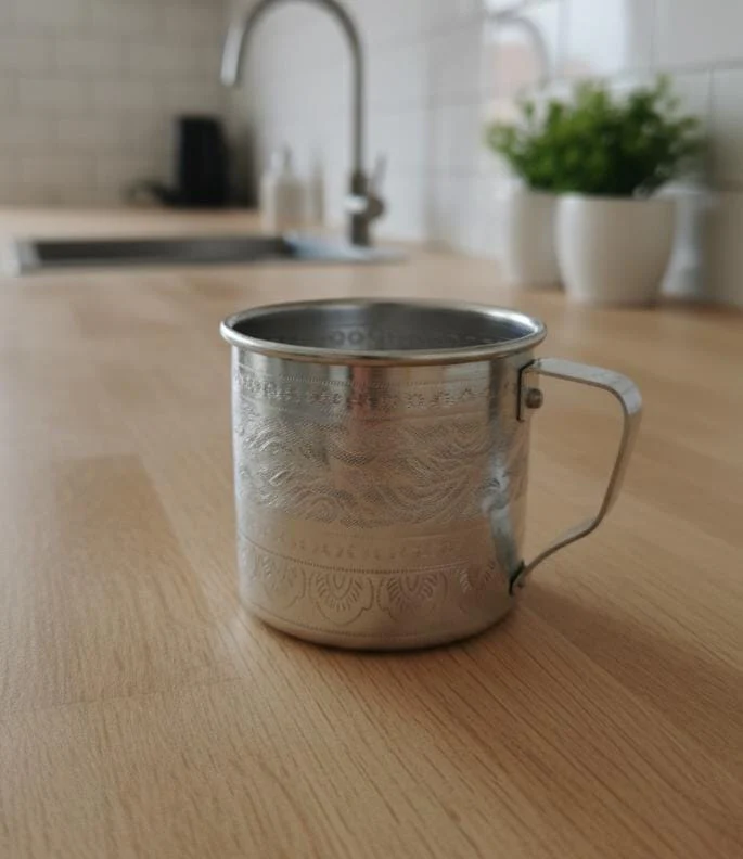 AKDC Aluminium Mug – Silver Shine Finish | 9 cm Stylish Everyday Mug