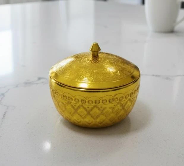 AKDC Aluminium Sugar Bowl – Royal Gold Finish | 10 cm Premium Table Decor