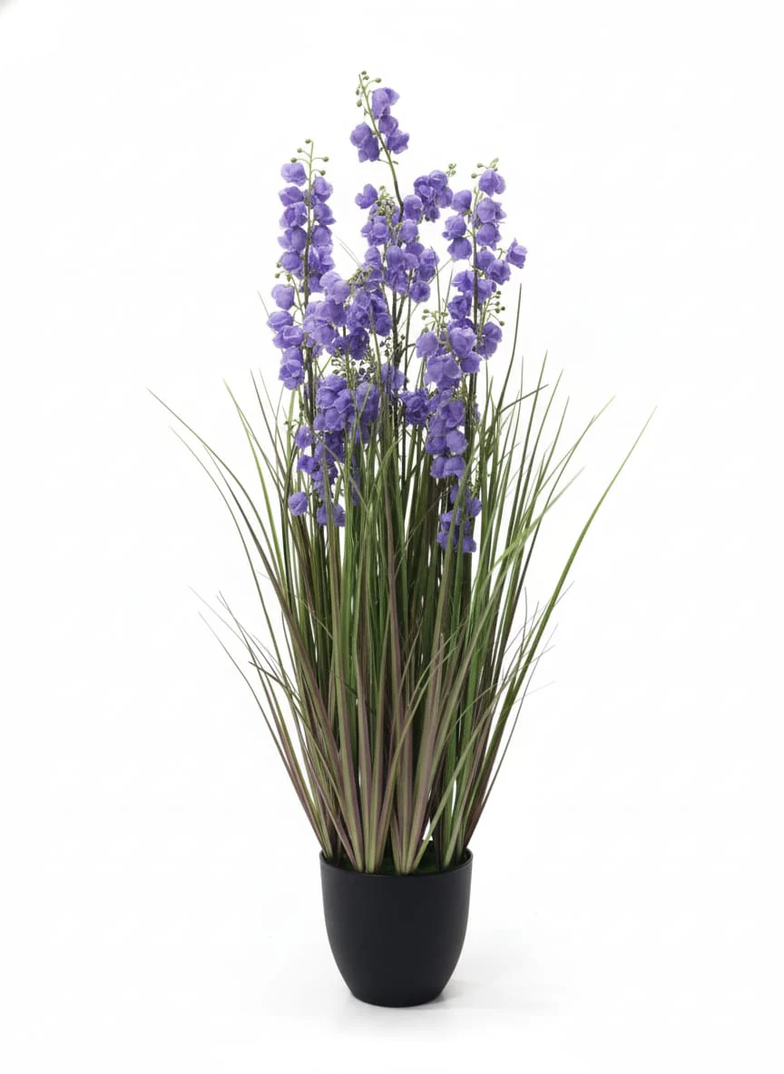 AKDC Artificial Grass with Lavender Flowers - Potted in Plastic Pot, Fragrant-Looking Blooms for Endless Beauty, 80 cm,"- Combines plastic grass with lavender-hued flowers, evoking a fragrant field without the pollen.