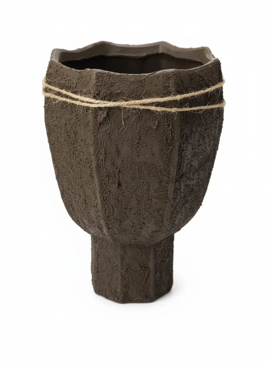 AKDC Artisanal Clay Plant Pot – Brown Earth Shade – 22×14 cm – Decorative Unique Form