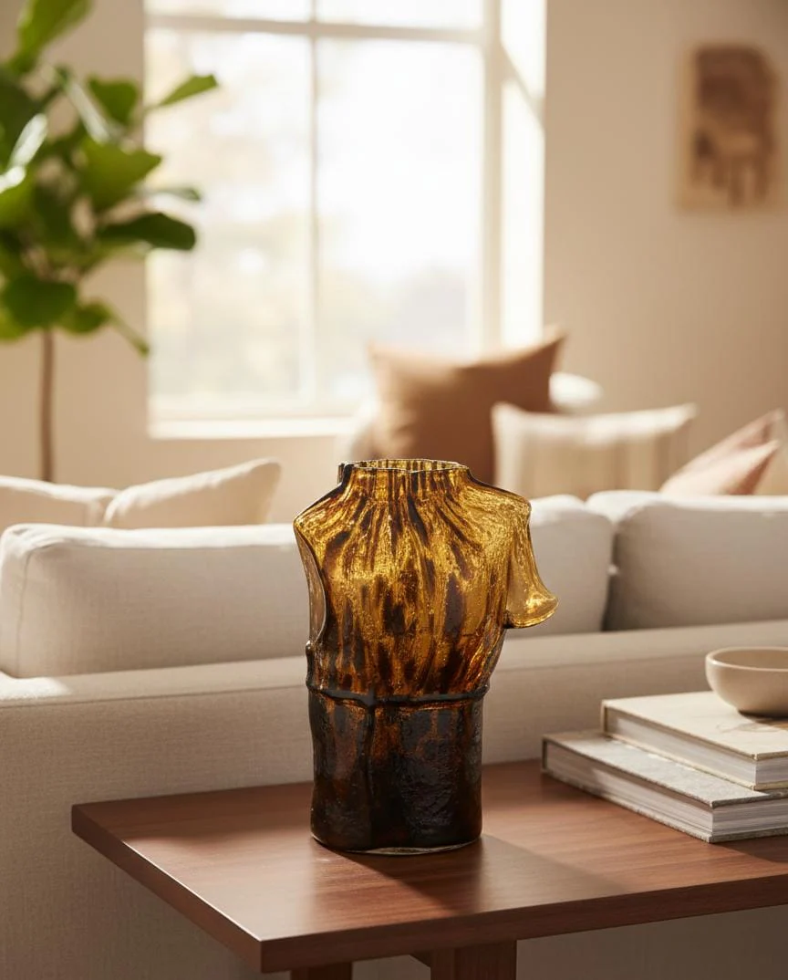 AKDC Artistic Brown Glass Cloth-Shaped Decorative Vase – 21×12 cm - Image 2