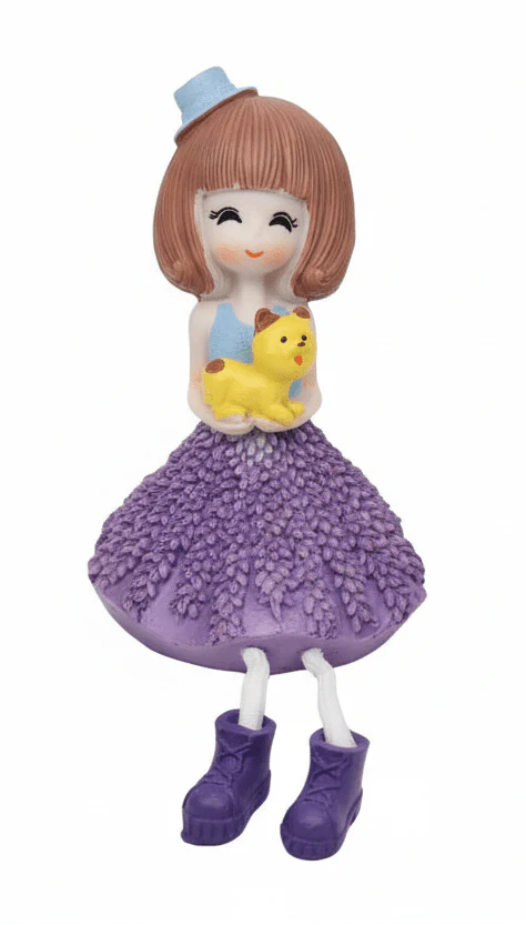AKDC Artistic Polyresin Girl Figurine – Elegant Dual-Tone Violet & Blue Decorative Home Accent, 14 cm