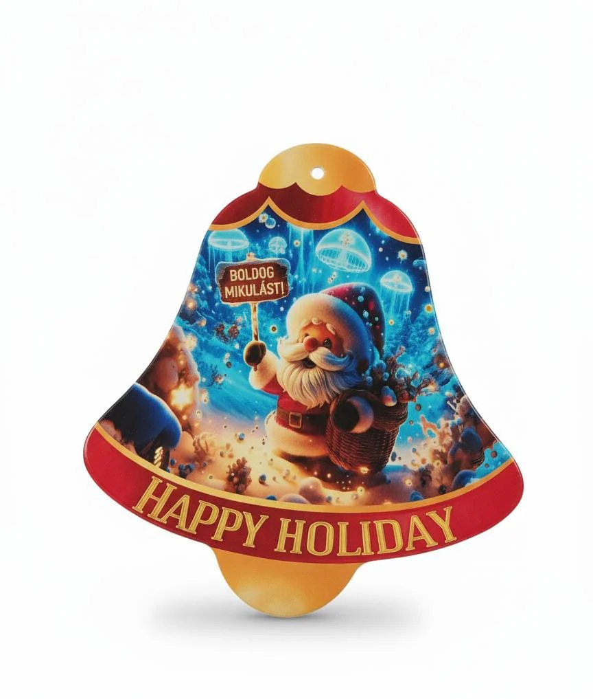 AKDC Bell-Shaped Ceramic Christmas Coaster 22 cm – Santa Illustration Holiday Coaster - Image 2