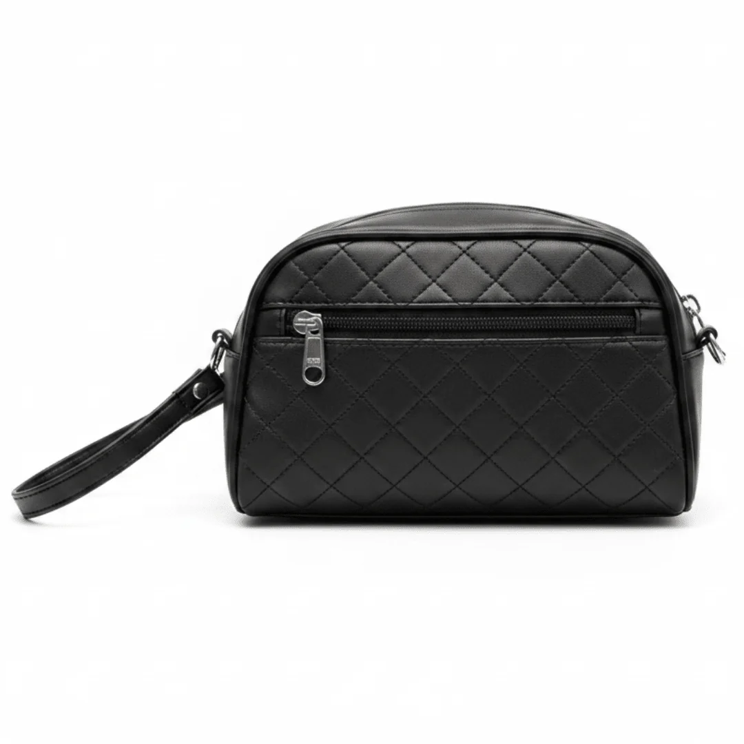 AKDC Black Artificial Leather Handbag Pouch 20×12 cm Spacious Mini Carry Case with Modern Look