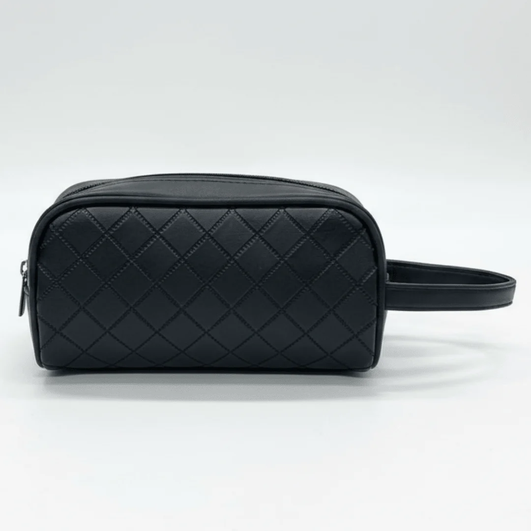 AKDC Black Faux Leather Handbag Pouch 20×10 cm Compact and Lightweight Organizer for Daily Essentials